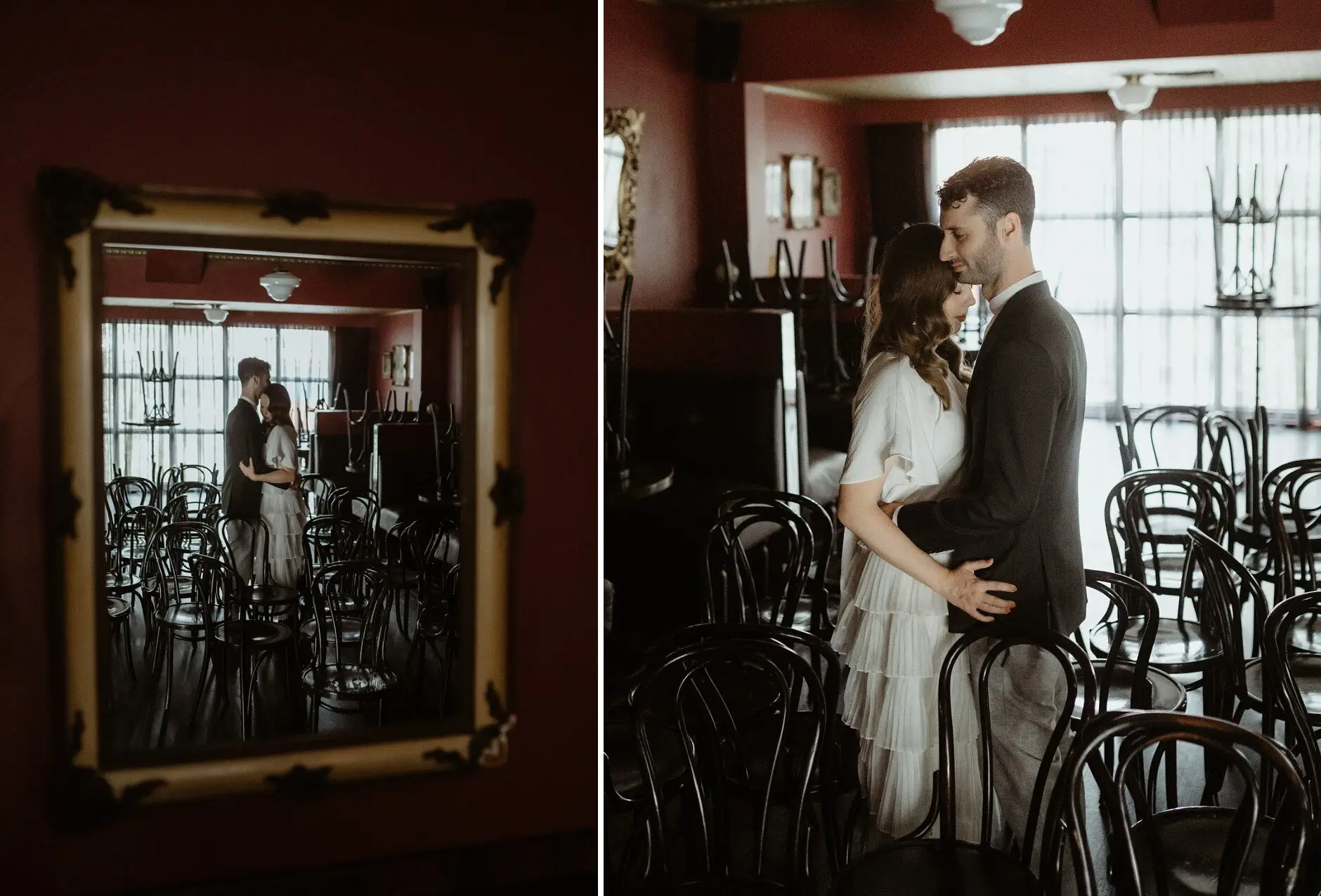The couple caught in a gilt mirror, and again at the window, Casa, Surry Hills