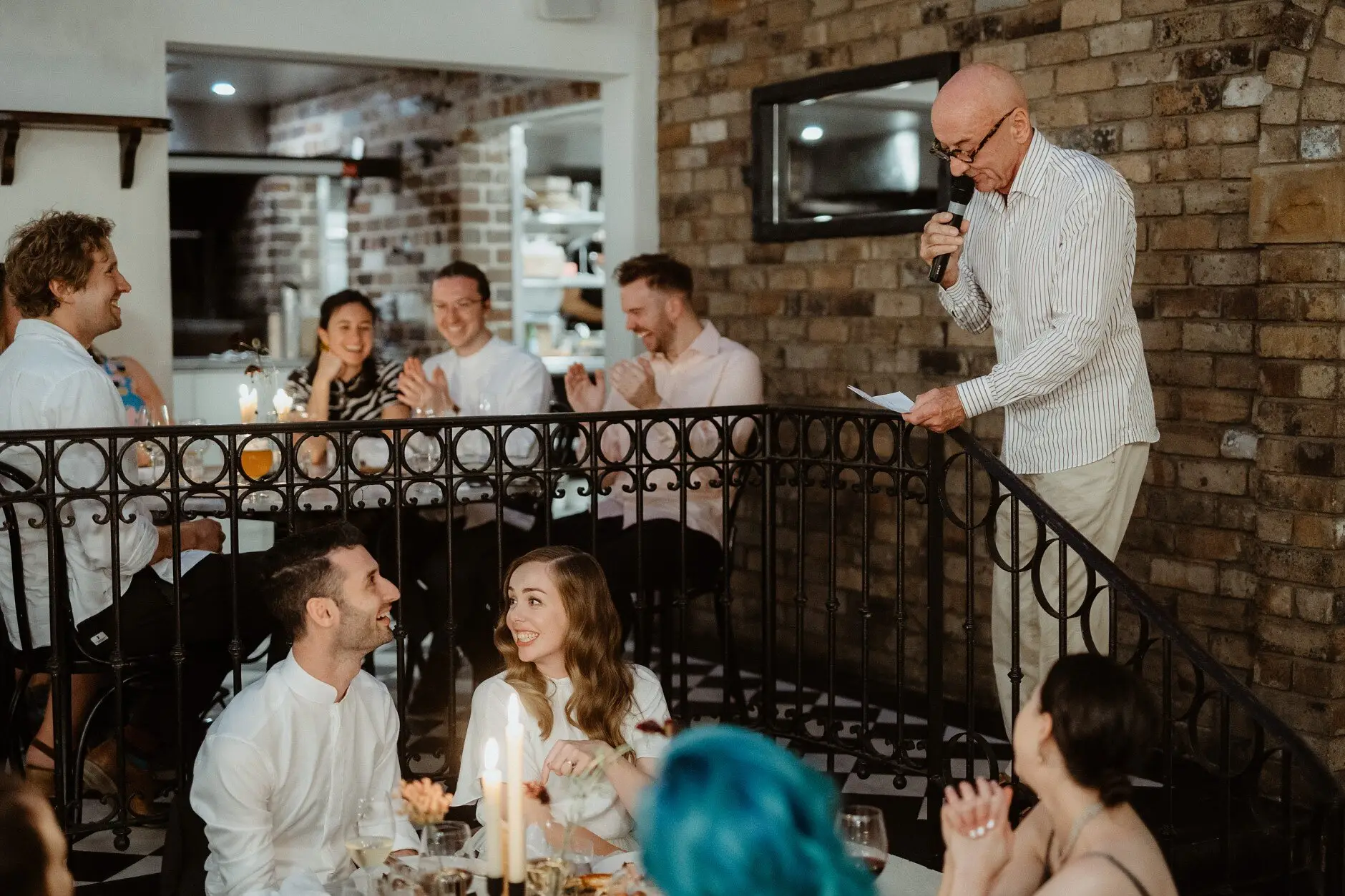 A speech at the long table under the brick arches, Porteño, Surry Hills