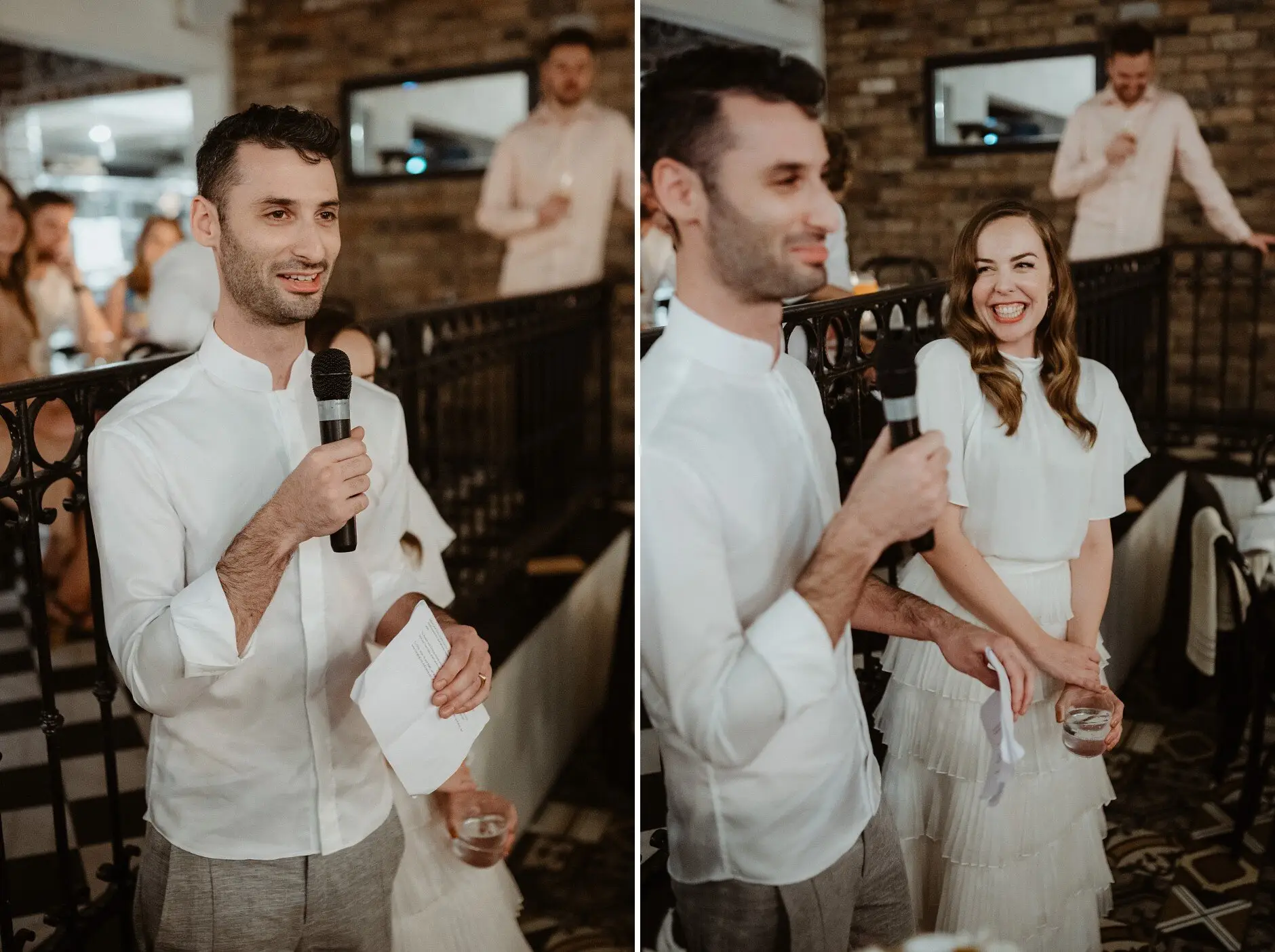 A speech into the microphone, and Sophie laughing beside him, Porteño, Surry Hills