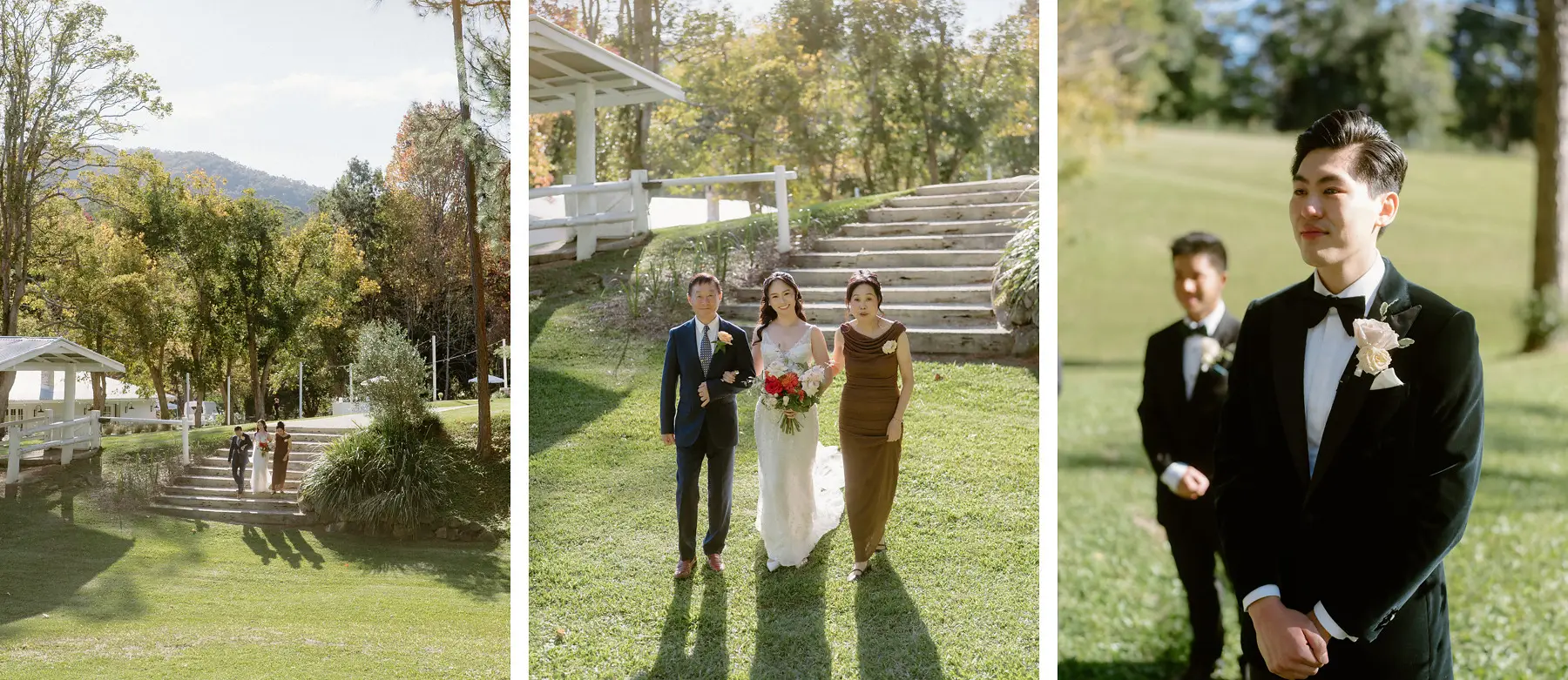 The white house across the lawn, Cathy on the aisle, and Thomas watching her come, Tall Trees Tallebudgera Valley