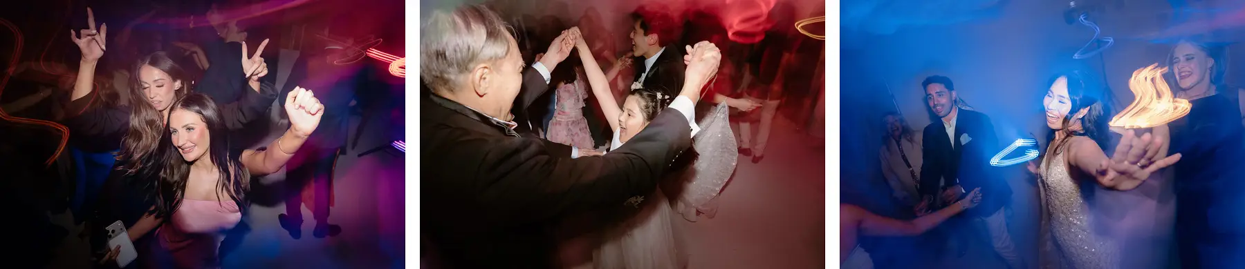 Guests deep in it on the dance floor, three frames, Tall Trees Tallebudgera Valley